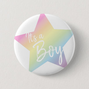 Badge Rond 5 Cm C'est un Baby shower Garçon Pastel Rainbow Star
