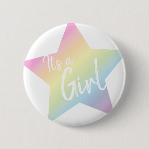 Badge Rond 5 Cm C'est un Baby shower Girl Pastel Rainbow Star