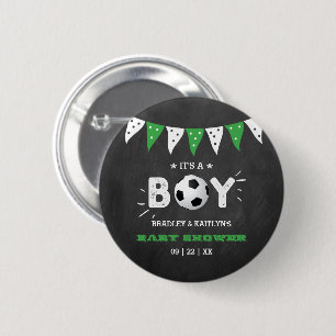 Badge Rond 5 Cm C'est un garçon ! Baby shower Co-ed À Thème Footba