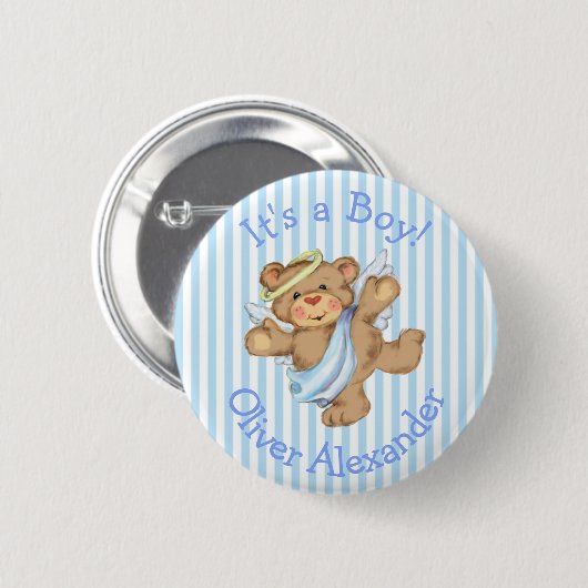 Badge Rond 5 Cm C'est un garçon Custom Teddy Bear Angel (Devant & derrière)