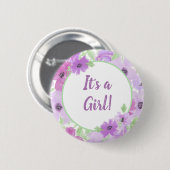 Badge Rond 5 Cm C'est une fille ! Baby shower floral aquarelle (Devant & derrière)