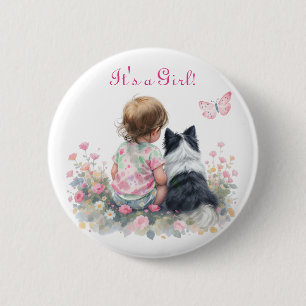Badge Rond 5 Cm C'est une fille Baby Shower Rose pour Bébé Fille