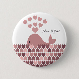 Badge Rond 5 Cm C'est une fille ! Belle baleine rose