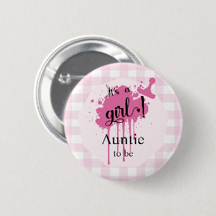 Badge Rond 5 Cm C'est une fille ! Gingham rose pastel Tante-à-veni