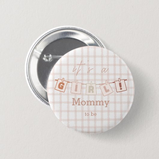Badge Rond 5 Cm C'est une fille Joli Gingham Notedry Future maman (Devant & derrière)