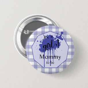 Badge Rond 5 Cm C'est une fille Maman future mignonne Gingham bleu
