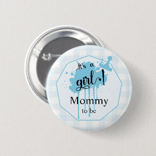 Badge Rond 5 Cm C'est une fille mignonne Pastel Bleu En vichy Momm