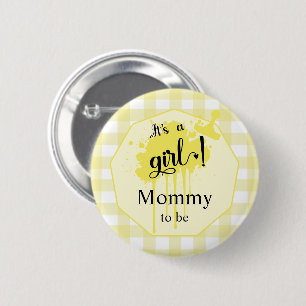 Badge Rond 5 Cm C'est une fille mignonne Pastel Jaune En vichy mam