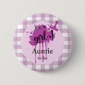 Badge Rond 5 Cm C'est une fille ! Pastel Purple En vichy Tante à ê (Devant)