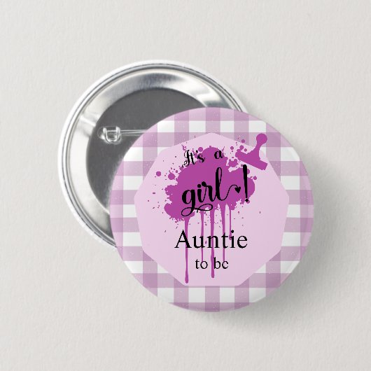 Badge Rond 5 Cm C'est une fille ! Pastel Purple En vichy Tante à ê (Devant & derrière)