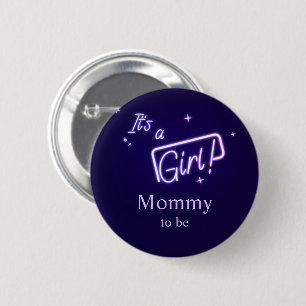 Badge Rond 5 Cm C'est une fille ! Texte néon violet Future maman