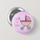 Badge Rond 5 Cm C'est une fille ! Voiture d'enfant rose (Devant & derrière)