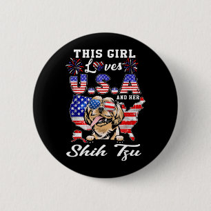 Badge Rond 5 Cm Cette fille aime les États-Unis et le chien du 4 j