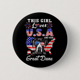 Badge Rond 5 Cm Cette fille aime les États-Unis et le Grand Danois