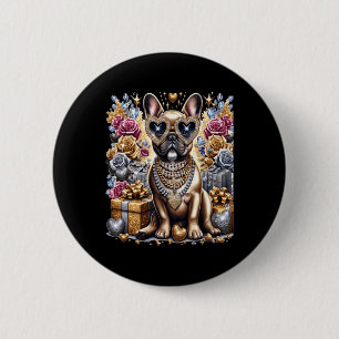 Badge Rond 5 Cm Chaîne de Frenchie Bulldog Cool Blingeecore Noël