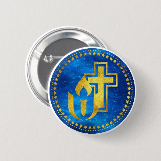 Badge Rond 5 Cm Chaleur de l'Universalisme Unitaire et croix chrét (Devant & derrière)