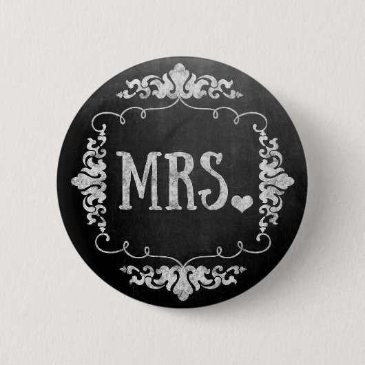 Badge Rond 5 Cm Chalkboard Mariage "Mme" Épingle de bouton (Devant)
