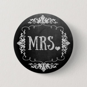 Badge Rond 5 Cm Chalkboard Mariage "Mme" Épingle de bouton