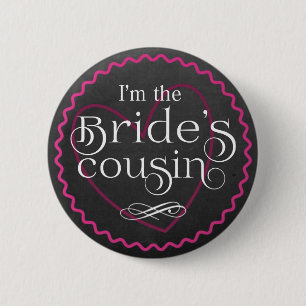 Badge Rond 5 Cm Chalkboard Pink Heart Mariage   Cousin de la marié