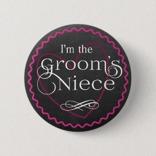 Badge Rond 5 Cm Chalkboard Pink Heart Mariage La nièce de Groom