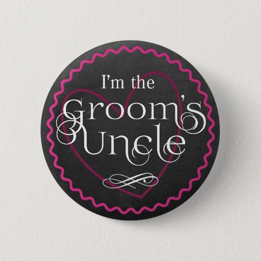 Badge Rond 5 Cm Chalkboard Pink Heart Mariage | Oncle de Groom (Devant)