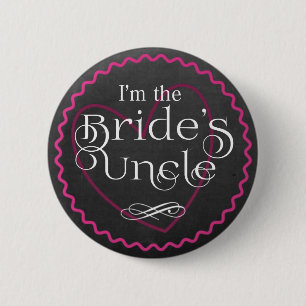 Badge Rond 5 Cm Chalkboard Pink Heart Mariage Oncle de la mariée