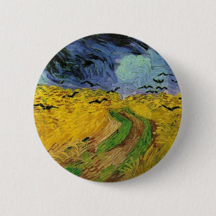 Badge Rond 5 Cm Champ de blé avec corbeaux