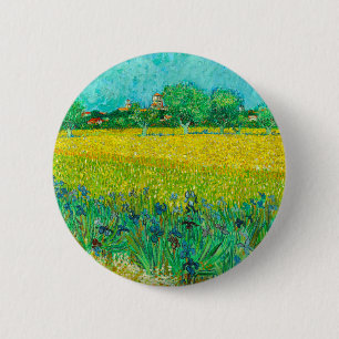 Badge Rond 5 Cm Champ Van Gogh avec Irises près d'Arles