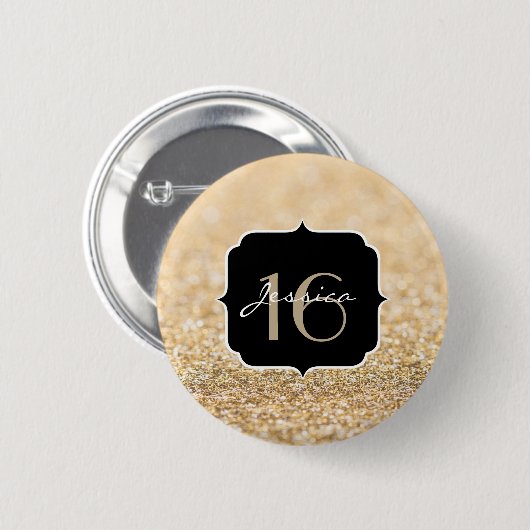 Badge Rond 5 Cm Champagne or parties scintillant scintille Sweet 1 (Devant & derrière)