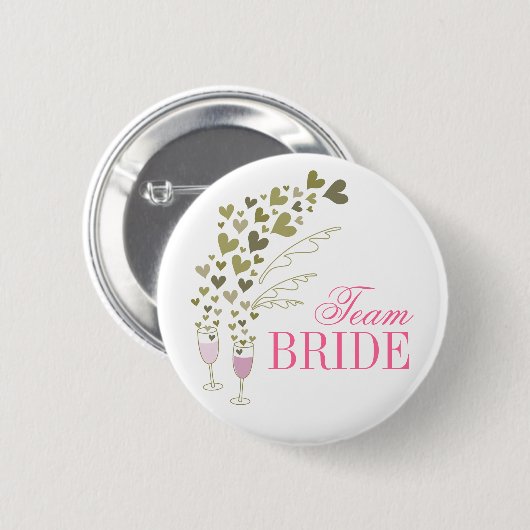 Badge Rond 5 Cm Champagne rose Cheers & Coeurs Team Bride Mariage (Devant & derrière)