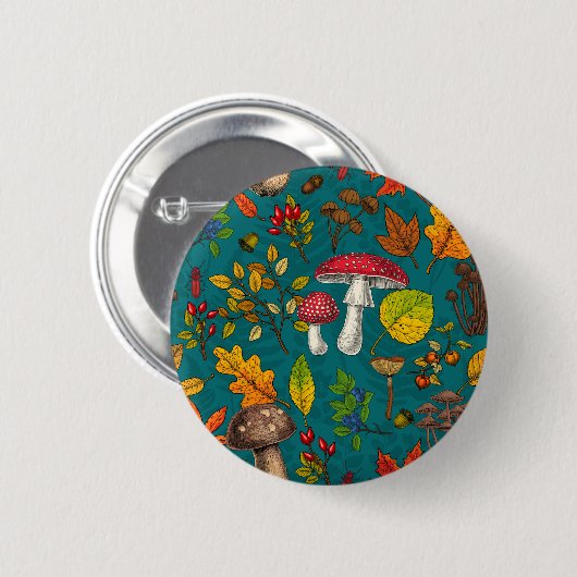 Badge Rond 5 Cm Champignons d'automne, feuilles, noix et baies sur (Devant & derrière)