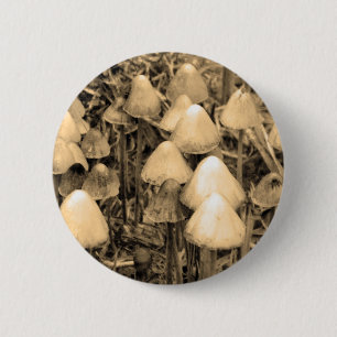 Badge Rond 5 Cm Champignons en Sepia