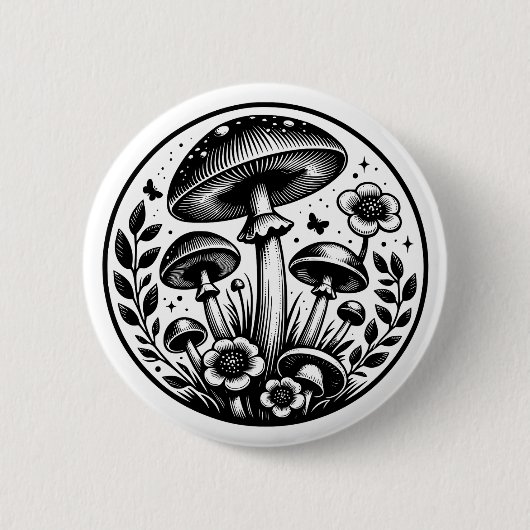 Badge Rond 5 Cm Champignons et fleurs vintage (Devant)