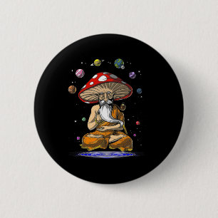 Badge Rond 5 Cm Champignons Magiques Yoga Bouddha Zen Drôle Femmes
