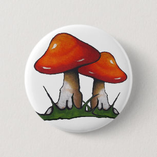 Badge Rond 5 Cm Champignons rouges, champignons : Art à main lev