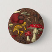 Badge Rond 5 Cm Champignons sauvages sur brun (Devant)