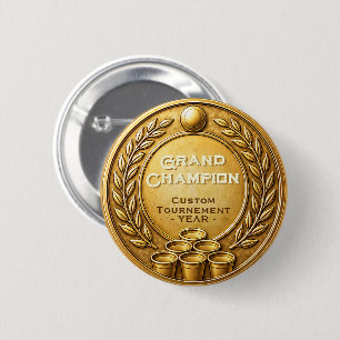Badge Rond 5 Cm Championnat du Tournoi de Beer Pong Médaille d'Or