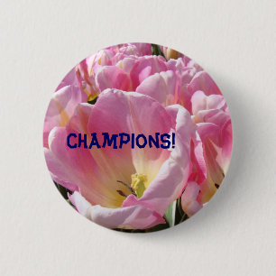 Badge Rond 5 Cm Champions ! boutons Fleurs Tulipe Rose Floral