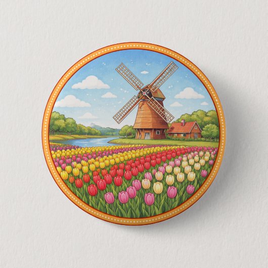 Badge Rond 5 Cm Champs de fleurs des Pays-Bas (Devant)