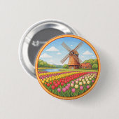 Badge Rond 5 Cm Champs de fleurs des Pays-Bas (Devant & derrière)