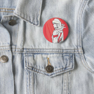 Badge Rond 5 Cm Chandail de Noël Anime - Fille avec chapeau de Pèr