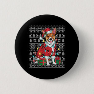 Badge Rond 5 Cm Chandail de Noël Chauffant Père Noël Basenji Chien