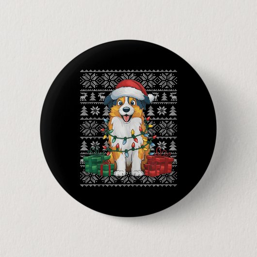 Badge Rond 5 Cm Chandail de Noël style laide Chien de Berger Austr (Devant)