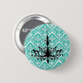Badge Rond 5 Cm Chandelier turquoise Damas noir (Devant & derrière)