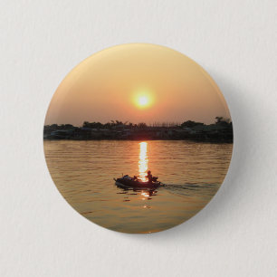 Badge Rond 5 Cm Chao Phraya River Sunset ... Ayutthaya, Thaïlande