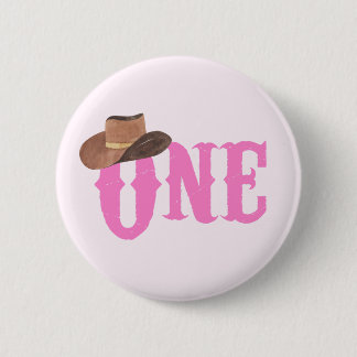 Badge Rond 5 Cm Chapeau de Cowgirl Rose Thème Anniversaire ONE 1 a