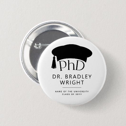 Badge Rond 5 Cm Chapeau de doctorat personnalisé pour la cérémonie (Devant & derrière)