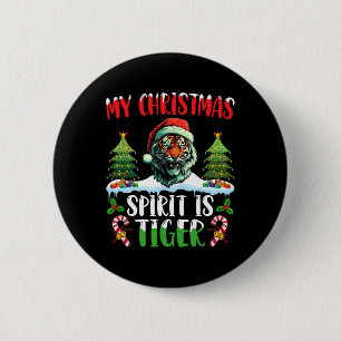 Badge Rond 5 Cm Chapeau de Noël de Santa Tiger Noël Mon Esprit de