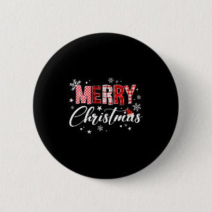 Badge Rond 5 Cm Chapeau de Noël rouge à carreaux de bison pour fem