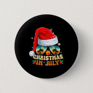 Badge Rond 5 Cm Chapeau de Père Noël Lunettes de soleil Plage Noël